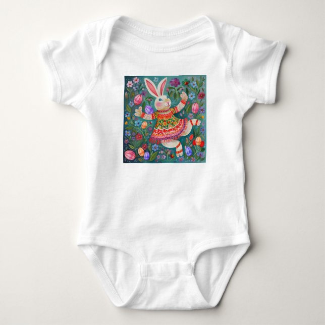Happy Easter Bunny Dance Baby Bodysuit (Front)