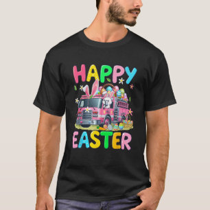 Happy Easter Bunny Driving Firetruck Chocolate Egg T-Shirt