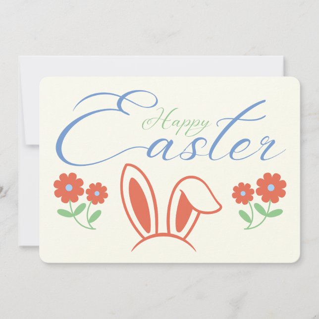 Happy Easter Bunny Ear Flower Holiday Card (Front)
