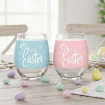 Happy Easter Bunny Ears Cute Pink And Blue Retro