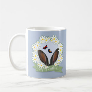Happy Easter Bunny Ears Daisies Wreath Coffee Mug