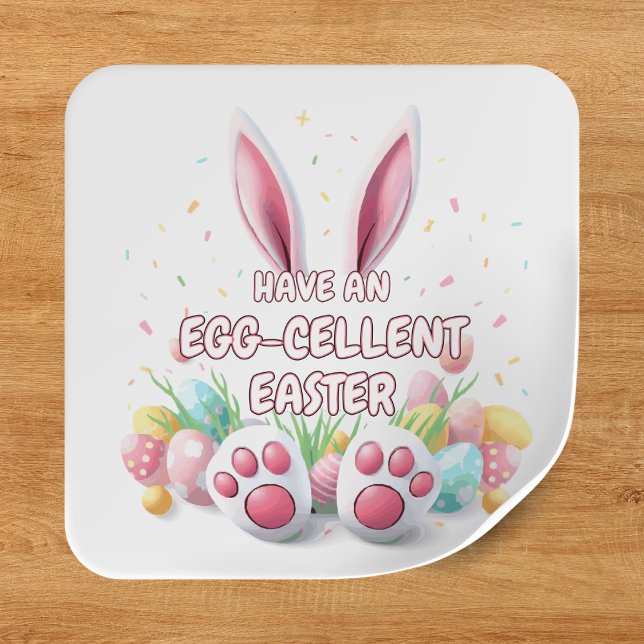 Happy Easter Bunny Ears & Feet Square Sticker (Happy Easter Bunny Ears & Feet Square Sticker
)