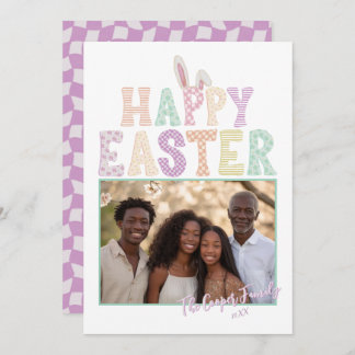 Happy Easter Bunny Ears Modern Typography Photo  Holiday Card