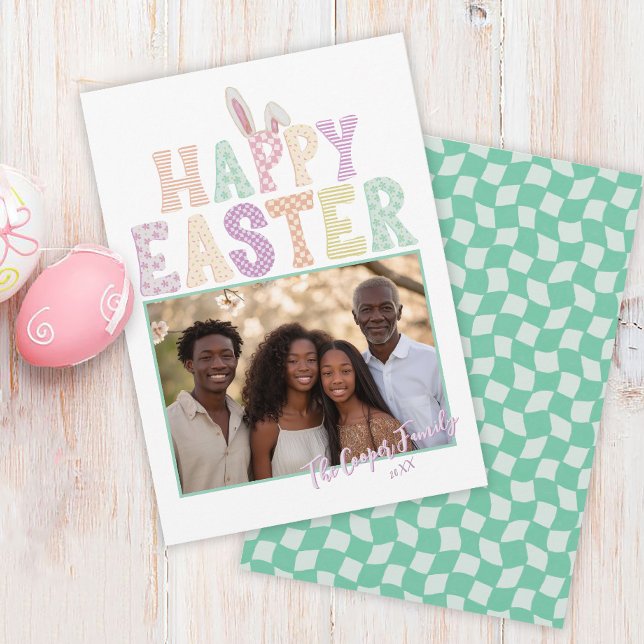 Happy Easter Bunny Ears Modern Typography Photo  Holiday Card (Creator Uploaded)