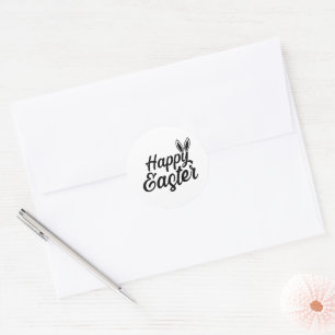 Happy Easter, Bunny Ears On Black Text Classic Round Sticker