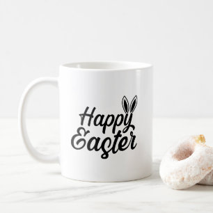 Happy Easter, Bunny Ears On Black Text Coffee Mug