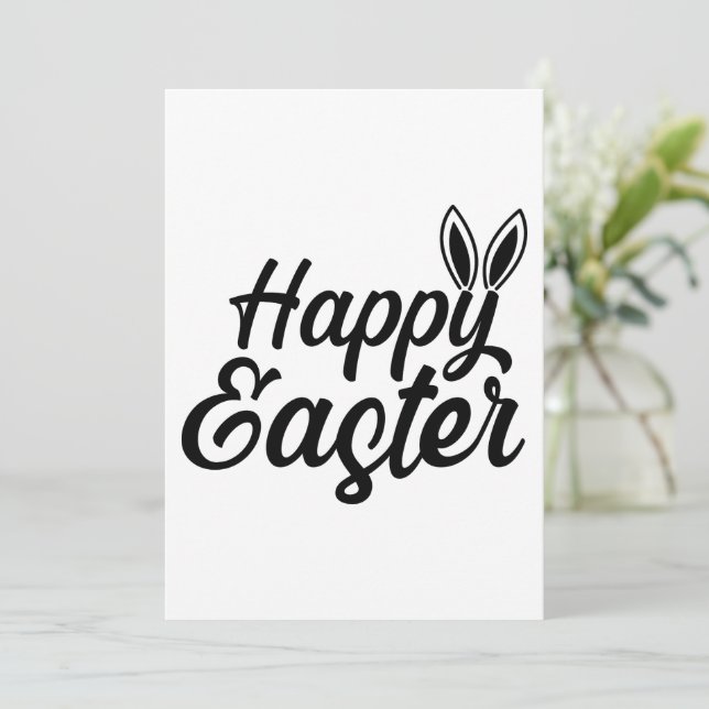 Happy Easter, Bunny Ears On Black Text Holiday Card (Standing Front)