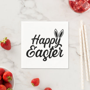 Happy Easter Bunny Ears On Black Text Napkin