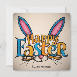 Happy Easter Bunny ears vintage  Holiday Card