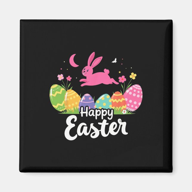 Happy Easter Bunny Easter Outfit Egg Nest Flower R Magnet (Front)