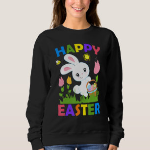 Happy Easter Bunny Egg Basket Honeybee Flower Chri Sweatshirt