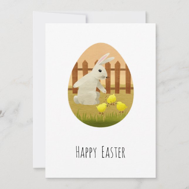 Happy Easter Bunny Egg Chicks Holiday Card (Front)