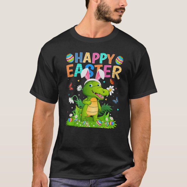 Happy Easter Bunny Egg Funny Alligator Easter Sund T-Shirt (Front)