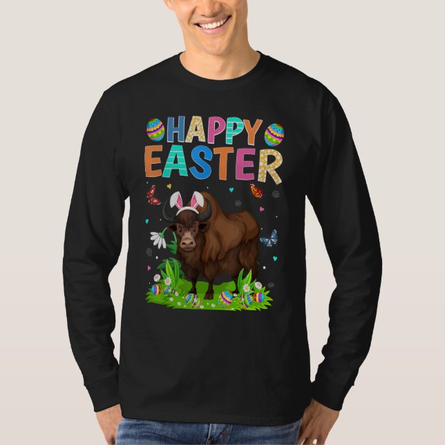 Happy Easter Bunny Egg Funny Bison Easter Sunday T-Shirt (Front)