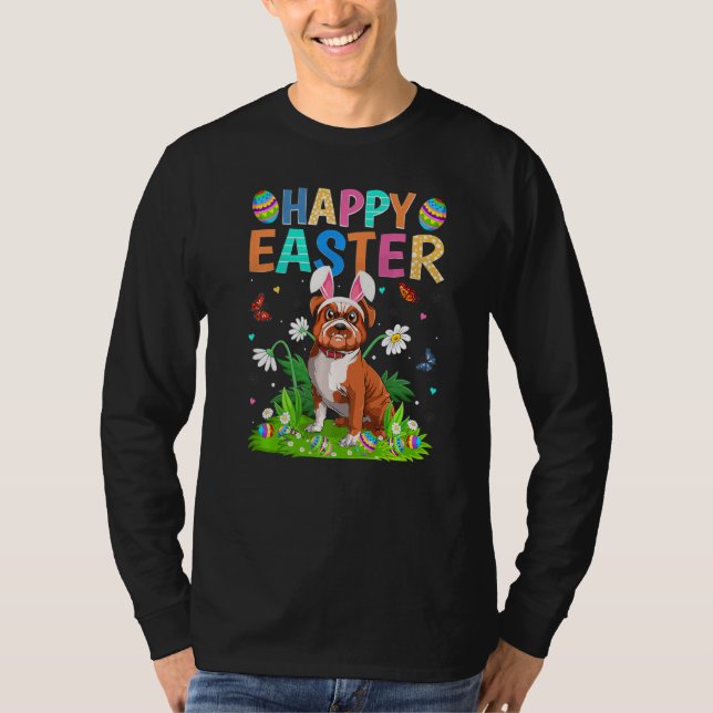 Happy Easter Bunny Egg Funny Bulldog Easter Sunday T-Shirt (Front)