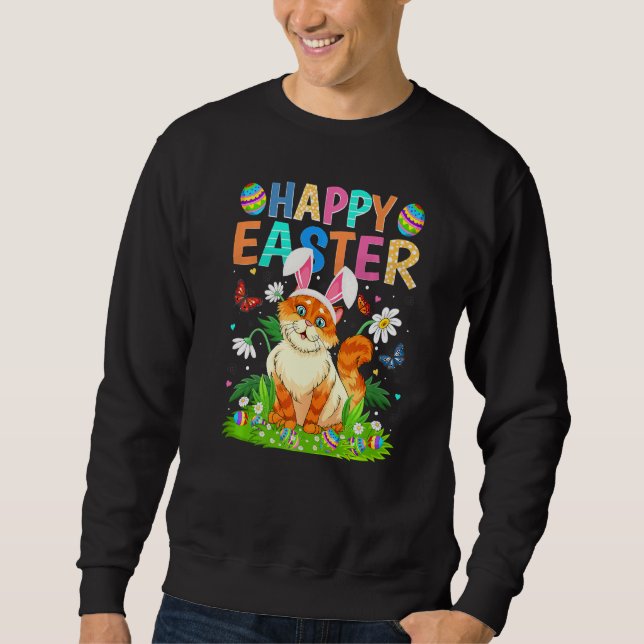 Happy Easter Bunny Egg Funny Cat Easter Sunday Sweatshirt (Front)