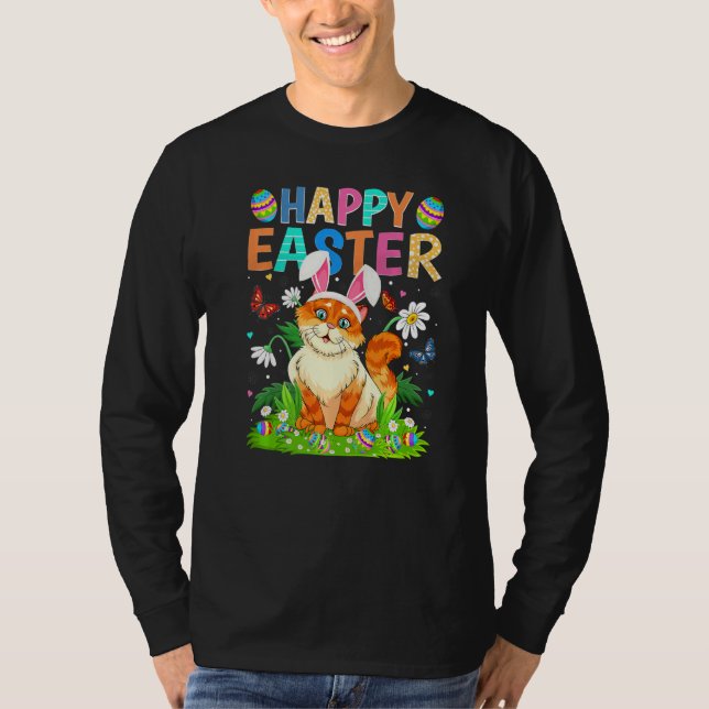 Happy Easter Bunny Egg Funny Cat Easter Sunday T-Shirt (Front)