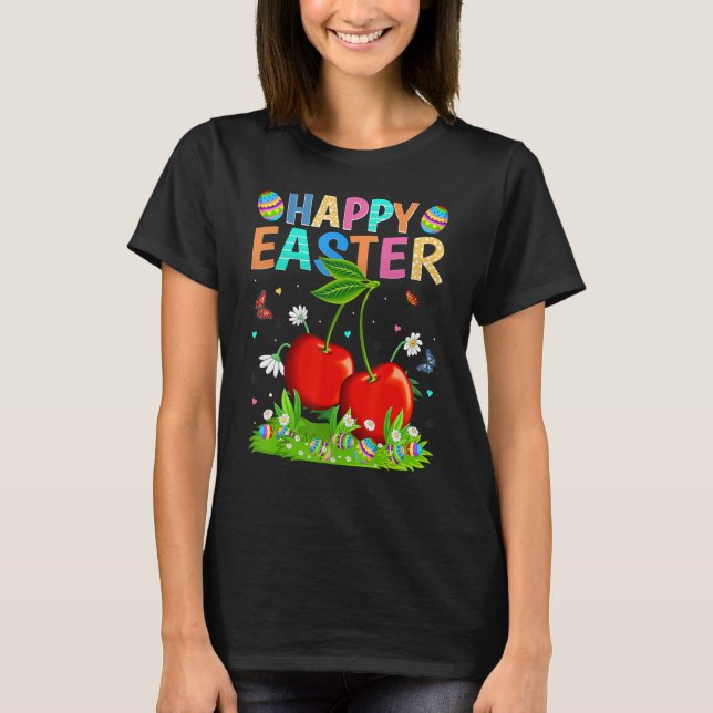 Happy Easter Bunny Egg Funny Cherry Easter Sunday T-Shirt (Front)
