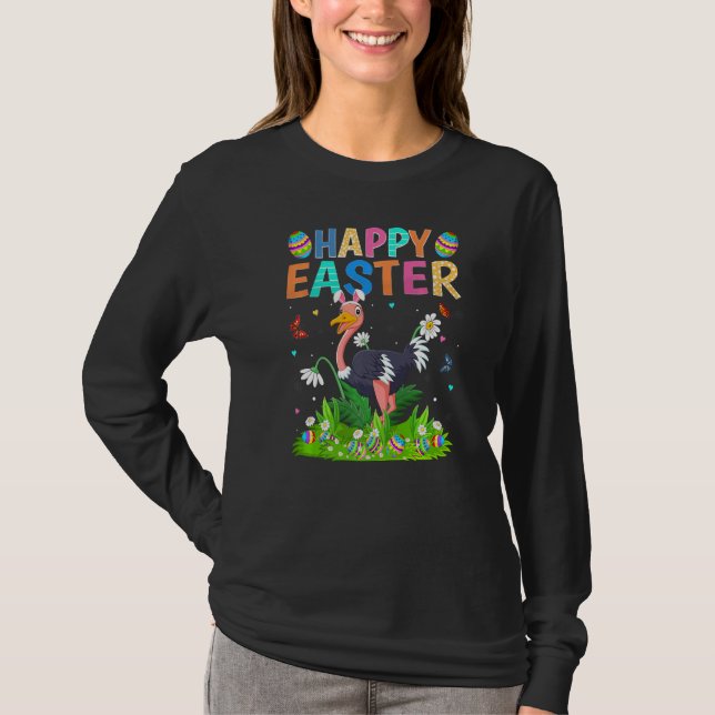 Happy Easter Bunny Egg Funny Ostrich Bird Easter S T-Shirt (Front)