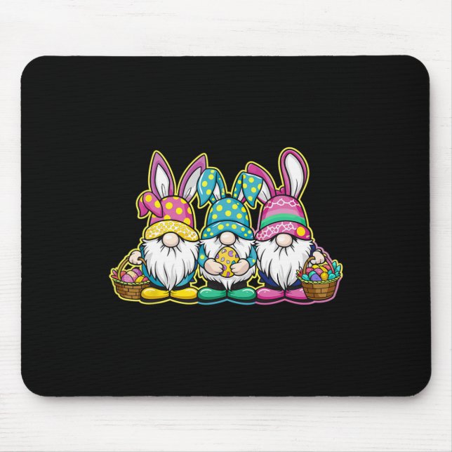 Happy Easter Bunny Egg Hunting And Bysket Gnome Ea Mouse Pad (Front)