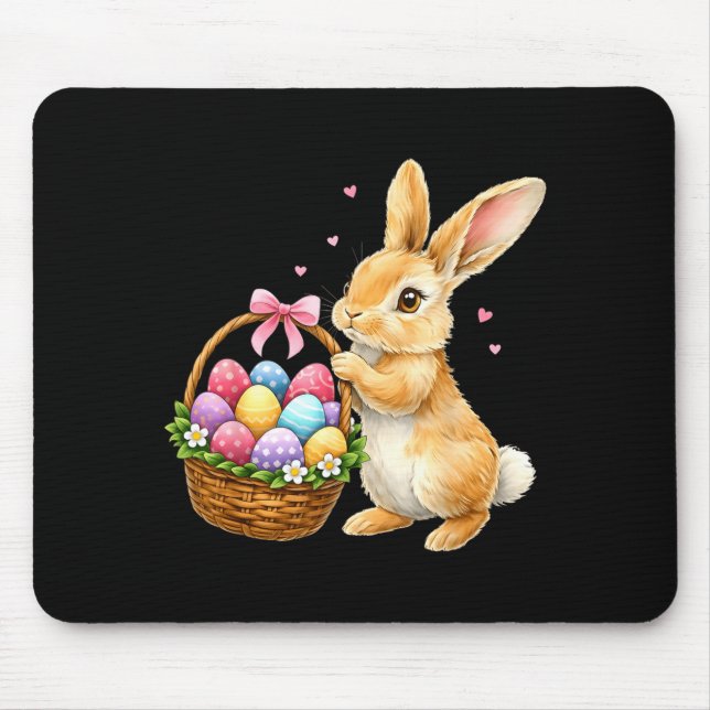 Happy easter bunny eggs basket cute rabbit men mouse pad (Front)