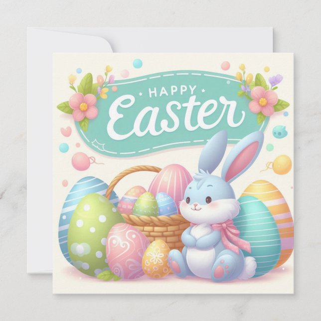 Happy Easter - Bunny Eggs in Pastel Colours Holiday Card (Front)