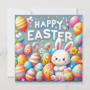 Happy Easter - Bunny Eggs in Pastel Colours Holiday Card