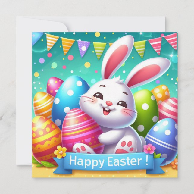 Happy Easter - Bunny Eggs in Pastel Colours Holiday Card (Front)