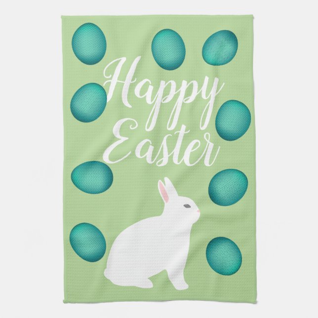 Happy Easter Bunny & Eggs Tea Towel (Vertical)