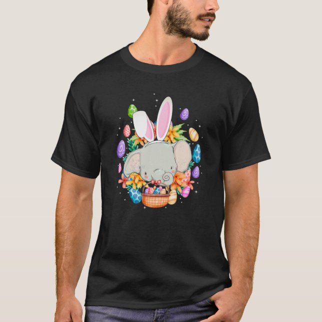 Happy Easter Bunny Elephant Funny Easter Elephant T-Shirt (Front)