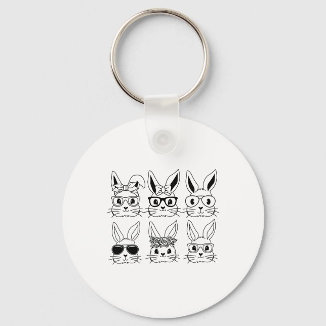 Happy Easter Bunny Face Gles Easter Day Womens Gir Key Ring (Front)