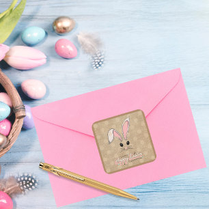 Happy Easter Bunny Face Neutral Polka Dots Square Sticker