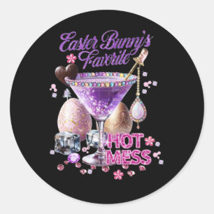 Happy Easter Bunny Favourite Hot Mess Cute Martini Classic Round Sticker