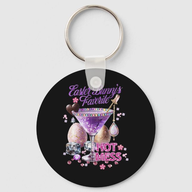 Happy Easter Bunny Favourite Hot Mess Cute Martini Key Ring (Front)