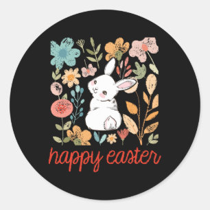 Happy Easter Bunny Floral Flower Vintage Rabbit Wo Classic Round Sticker