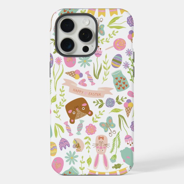 Happy Easter Bunny Floral Pattern iPhone Case (Back)