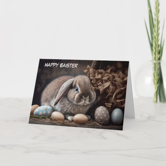 Happy Easter Bunny Folded Holiday Card (Front)
