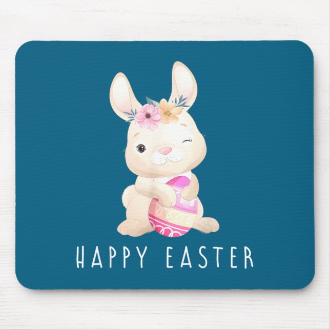 Happy Easter Bunny Funny Cute Rabbit Kids Design O Mouse Pad (Front)