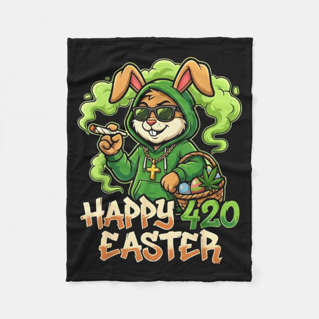 Happy Easter Bunny Funny Weed Rabbit Stoner  Fleece Blanket (Front)
