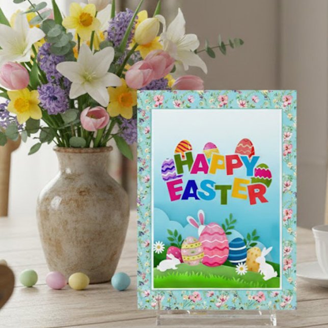 Happy Easter Bunny & Garden Card 3D-Style (Creator Uploaded)