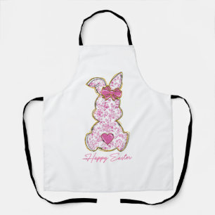 Happy Easter Bunny Girls Easter Women Pink Floral  Apron