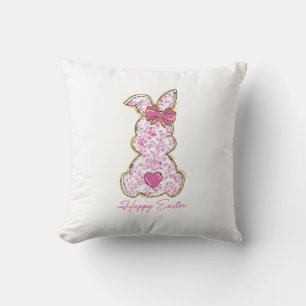 Happy Easter Bunny Girls Easter Women Pink Floral  Cushion