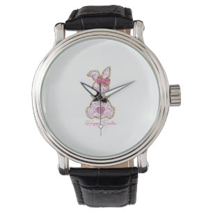 Happy Easter Bunny Girls Easter Women Pink Floral Watch