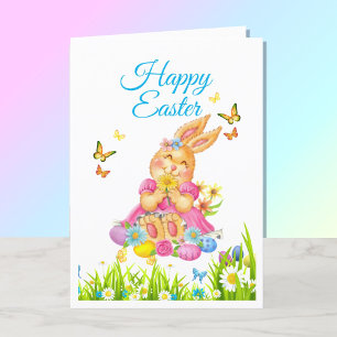 Happy Easter Bunny Girl's Personalise Holiday Card