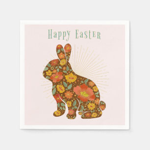 Happy Easter Bunny Gold Pink Colourful Napkin