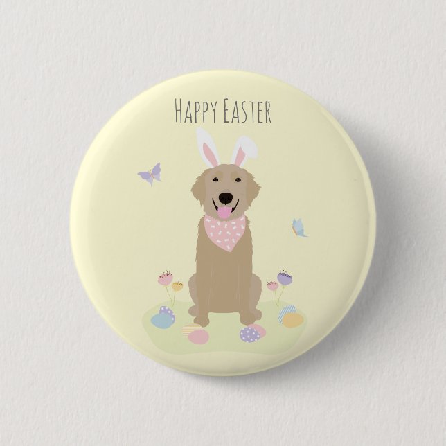 Happy Easter Bunny Golden Retriever 6 Cm Round Badge (Front)
