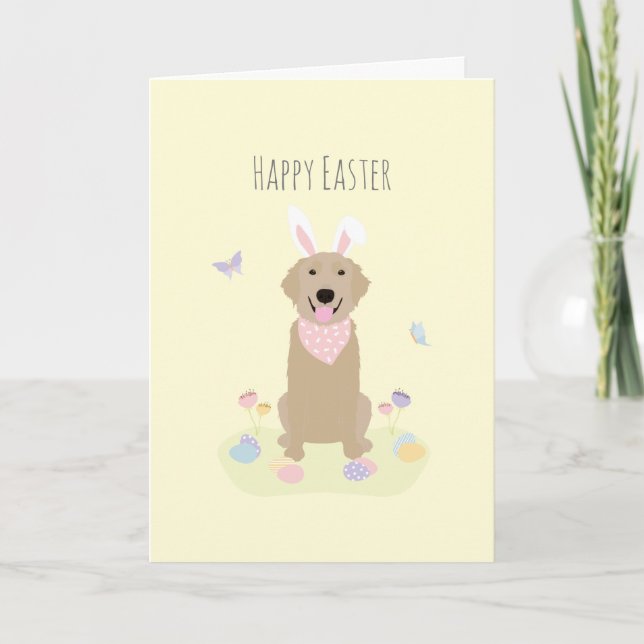Happy Easter Bunny Golden Retriever Card (Front)