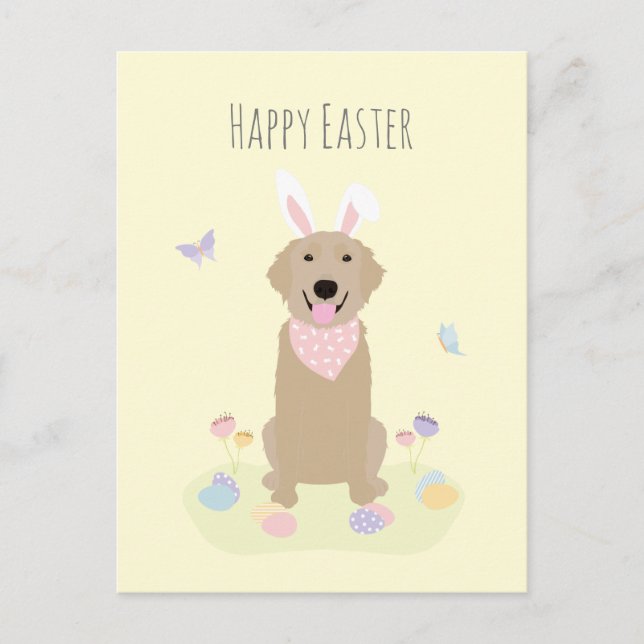 Happy Easter Bunny Golden Retriever Postcard (Front)