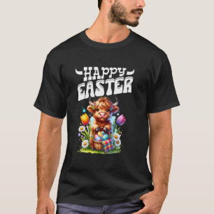 Happy Easter Bunny Highland Cow Lover Funny T-Shirt