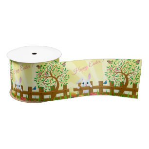 Happy Easter bunny illustration Satin Ribbon